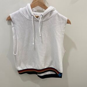 Aviator Nation Logo Stripe sleeveless crop hoodie white size s.